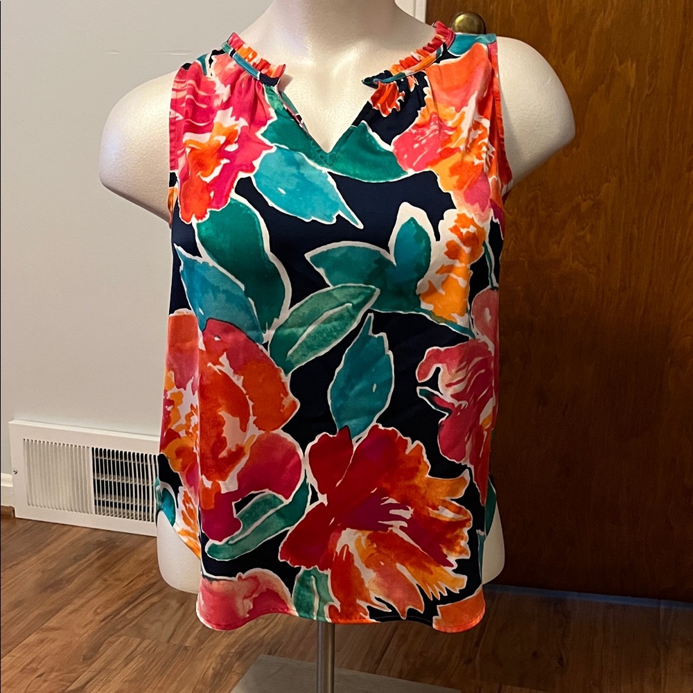 Liz Claiborne Vibrant Floral Tank Top - Pink, Orange, Green
